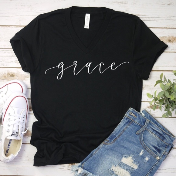 Tops - “Grace” Black V-neck Tee